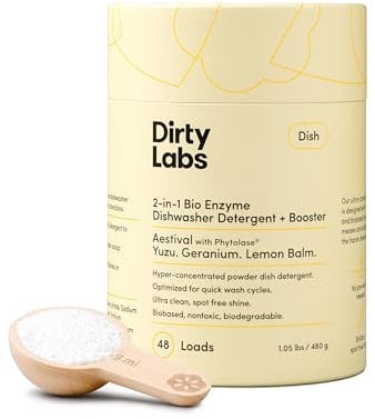 Dirty Labs | Dishwasher Detergent and Booster | Aestival Scent | 48 Loads (1 lb) | Ultra Clean, Spot Free, Quick Wash Optimized | Hyper Concentrated