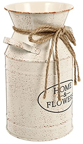 WINOMO Metall Blumenvase Vintage Milchkanne Vase Beige Eisen Kunst Shabby Tischvase Retro Rustikale Blumenarrangement Blumentopf Landkrug Wasserkanne Vase Zimmer Garten Büro Dekoration