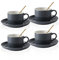 CHILDIKE Porcelain Coffee Cups and Saucers Set of 4 with Gold Spoon 220 ml/ 8 Ounce, Ceramic Grey Cups for Tea Cappuccino Espresso