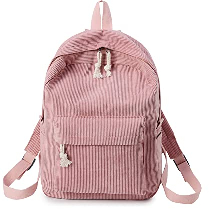 Freizeitrucksack Mädchen Tagesrucksack, Streifen Cord Schulrucksack Mädchen Teenager, Unisex Rucksack, Damen Schultasche, Schulrucksack, Casual Daypack für Universität Reisen Freizeit Arbeit, Rosa