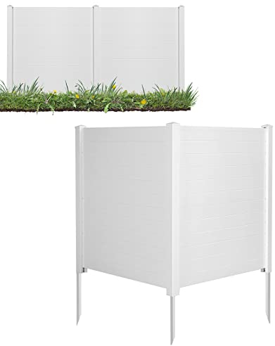COSTWAY Gartenzaun 2-teilig, Zaun mit Pfosten & Schutzkappen, 124 cm hoch, PVC Sichtschutzzaun, Steckzaun Zaunelementen, Freistehender dekorativer Zaun, Sichtschutz für Garten & Terrasse
