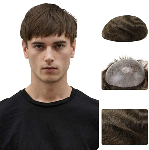 Zakya Echthaar Toupet für Männer,100% Echthaar,Leichte Mittlere Dichte,Perücke für Männer Haarersatzsystem,Basisgröße 20 x 25 CM (Mittelbraun 5#)