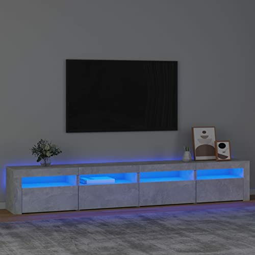 Festnight Mueble de TV con Luces LED Soporte para TV con Estantes Mesas para TV Mueble Aparador para TV Salón Mesa Television, Gris Hormigón 240 x 35 x 40 cm