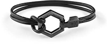 Philipp Plein Herren Armband Leder Lederschnur Edelstahl HEXAGON (23, Schwarz)