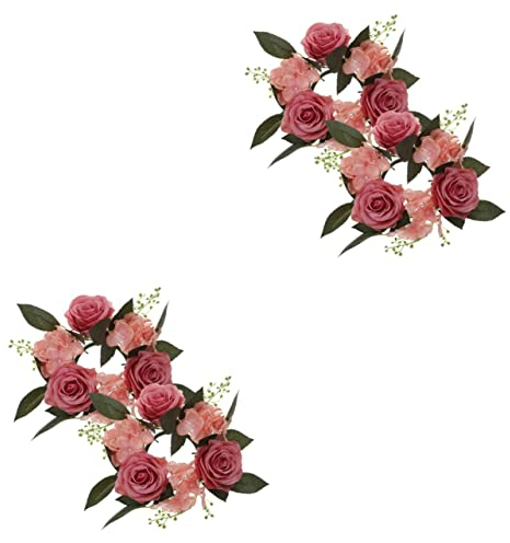HOMSFOU Kerzenringe Blumen Rose 4 Stück Tee Abendessen Hochzeit Hellrosa Kerze Dekorative Kerzen Vorne Mitte Serviettenhalter Weihnachten Gefälschte Akzente Blumen Blumenkränze Tisch Party Urlaub
