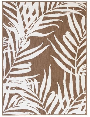Primaflor Outdoorteppich REVERSO Palm Tree | Braun | 160x220 cm | Wendeteppich mit 2 Designs | UV-beständig & wasserfest | flachgewebter Teppich für Balkon, Terrasse und Wohnbereich