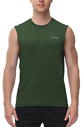 Cakulo Ärmelloses Tanktop für Herren, schnelltrocknend, Strand, Pool, Tech, Laufen, athletische Übung, Muskel-Tanktop, groß und groß, Grün (Army Green), Klein