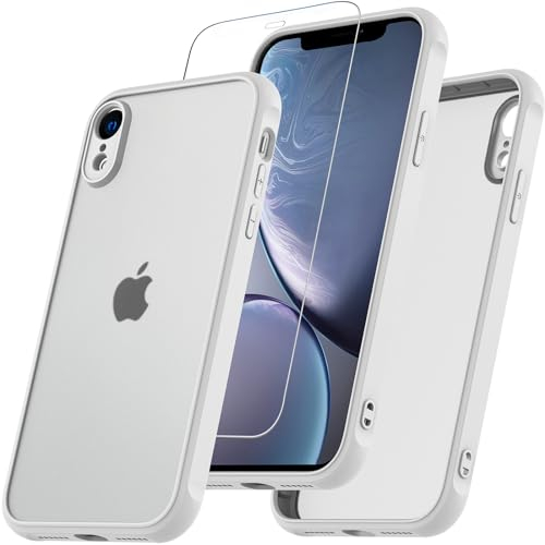 Fin2feel iPhone XR Hülle Mit 9H Glas Panzerfolie - 360 Grad Rundumschutz Stoßfest Kratzfest Matte Hülle Mit Kameraschutz - Outdoor Schutzhülle Case Für 6.1 (Grau)