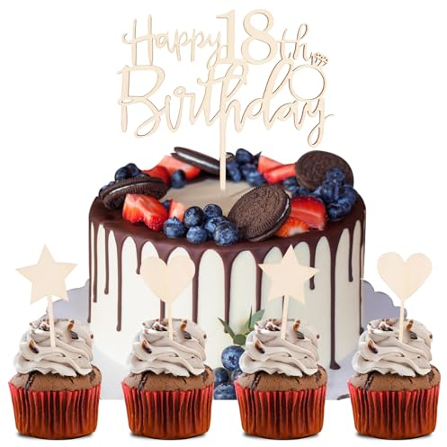 Catelves Holz Tortendeko 18 Geburtstag Junge Mädchen, Deko 18. Geburtstag Junge, Cake Topper 18 Geburtstag, 18. Geburtstag Cupcake Toppers, 18. Kuchendeko Geburtstag, Happy 18th Birthday Deko