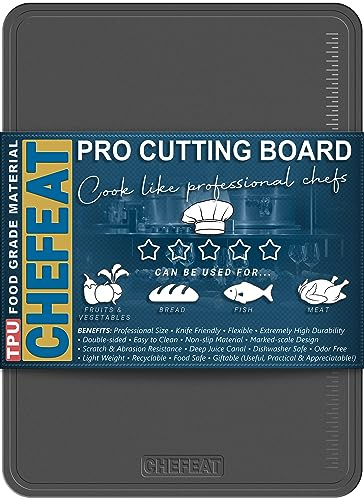 Tagliere extra large in poliuretano termoplastico, 43,9 x 32 cm, flessibile, adatto ai coltelli, antigraffio, lavabile in lavastoviglie, senza BPA, tagliere double-face con scanalatura per succhi per