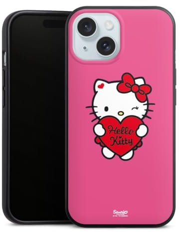 Organic Case Bio Hülle Nachhaltige Handyhülle kompatibel mit Apple iPhone 15 Hello Kitty Fanartikel Herz