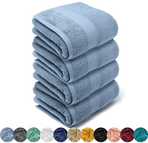 LEBENGOOD – Lot de 4 Serviette de Bain Grande Taille 100% Coton – pour de Douche et Toilette – Drap de Bain – Doux – Absorbant et certifié Oeko-TEX – Linge de Bain de Luxe- 4 90X170