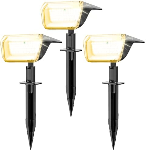 Linkind 60 LED Luces Solares Exterior Jardin,3000K Blanco Cálido Focos Solares con el modo de invierno, 800LM,Impermeable IP67 Lámparas Solares para Jardín, Patio, Calzada, Piscina,3 Piezas