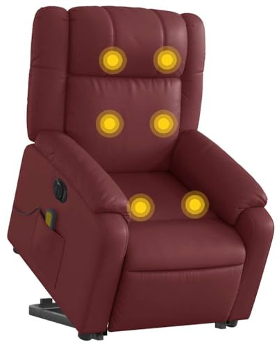 vidaXL Massagesessel, Sessel mit Aufstehhilfe Elektrisch, Relaxsessel mit Liegefunktion Vibrationsfunktion, Fernsehsessel Liegesessel Aufstehsessel, Weinrot Kunstleder