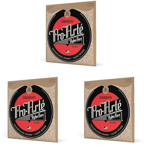 D'Addario Cuerdas Guitarra Española - EJ45 Pro-Arte, cuerdas de nailon para guitarra clásica, tensión normal (Paquete de 3)