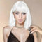 PORSMEER weiß Perücken mit Pony für Frauen, Synthetische Bob gerade Perücken Schulter Länge farbige Perücken für Halloween Kostüm Party & Cosplay wig 35cm