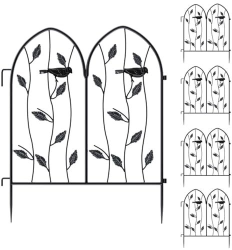 Dekorative Metall Gartenzaun, 5 Stück Gartenzaun Teichzaun, Steckzaun 230cm Breit x 60cm Hoch, Für Blumenbeet, Hof, Tier Barriere(Schwarz)