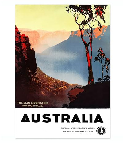 The Blue Mountains, Australien, Vintage-Reiseposter, Retro-Tourismus-Druck, beliebte Sehenswürdigkeiten auf der ganzen Welt, Postkarte, Heimdekoration, archivarisch, matt, A2 (nur Druck), 59,4 x 42 cm