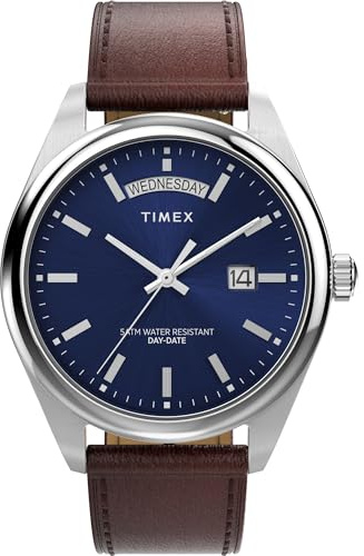 Timex Legacy Herrenuhr, 41 mm, Edelstahlarmband, Zifferblatt, Edelstahlgehäuse, braun, Gebürstet/poliert