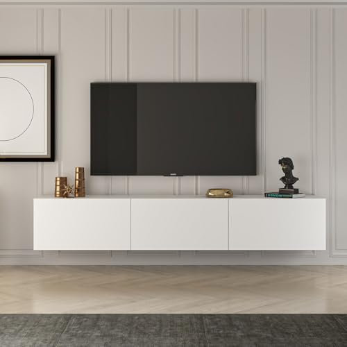 Hanah Home Élégant Support TV Blanc, 150 cm x 30 cm x 32 cm | Chipboard 100% mélamine | Design Moderne pour Salon et espaces de Divertissement