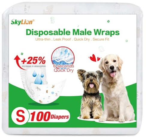 Lot de 100 couches jetables super absorbantes pour chien mâle, anti-fuite, ultra sèches et respirantes, taille S