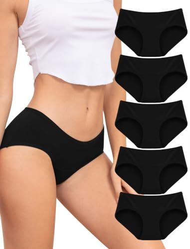 VOENXE Dam Trosor Bomull Underkläder,Höft Damtrosor Women Underwear Panties | Flerpack Kvinnor Hipster Bomullsunderkläder,5 Pack Stretchbomull Briefs,Cotton Panty Bikinitrosor Postpartum Underwear Slip