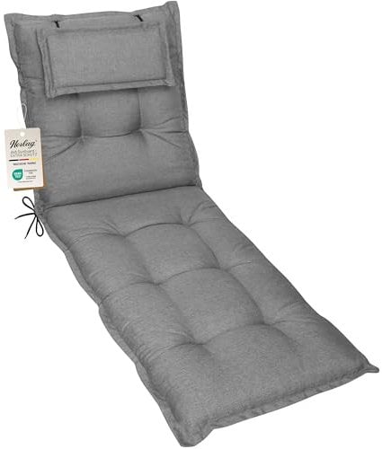 Herlag Liegenauflage AVA Sun-Guard 190x60x9cm | UV-Schutz gegen Ausbleichen | Extra Dickes Liegekissen 9 cm mit Kopfpolster | Liegepolster mit Deluxe-Komfort | Öko Tex 100 | Silber