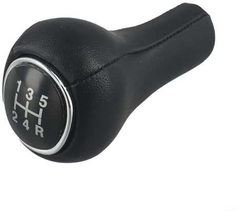 Glomc Pomo de palanca de cambios de 5 velocidades, para Ford Focus MK1 (1998-2004), perilla de cambio cromada negra con agarre de cuero, reemplazo directo para transmisión manual de 5 velocidades