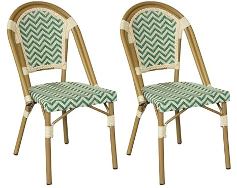 Rebecca Mobili 2er Set Outdoor Stühle, Stapelbare Essstühle für Außenbereich, Grün Weiß, Aluminiumgestell mit PVC, Klassischer Stil – Maße HxBxT: 85 x 46 x 57 cm – Art. RE7264