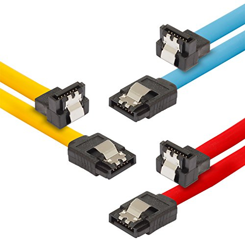 POPPSTAR 3x cable SATA SSD/HDD (0,5 m cable de datos SSD, enchufe recto a acodado) hasta 6 Gbit/s, amarillo, rojo, azul