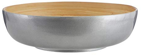 Kyoto Round Salad Bowl, Spun Bamboo, Metallic Silver