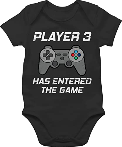 Baby Body Junge Mädchen - Zur Geburt - Player 3 has entered the game I Zocker Schwangerschaft verkünden Gamer - 1/3 Monate - Schwarz - werdende eltern geschenk geschenke für babys born nerd bodys