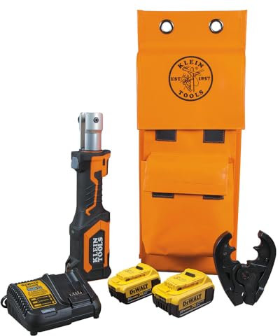 Klein Tools BAT207T234H 7-Ton Battery-Operated Crimper with Fixed O Die/D3 Groove, 4 Ah DeWALT 20V Batteries