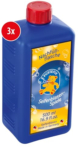 PUSTEFIX Nachfüllflasche Midi I 3 x 500 ml Seifenblasenflüssigkeit I Bubbles Made in Germany I Seifenblasen für Hochzeit, Kindergeburtstag, Polterabend I Seifenblasen für Kinder & Erwachsene