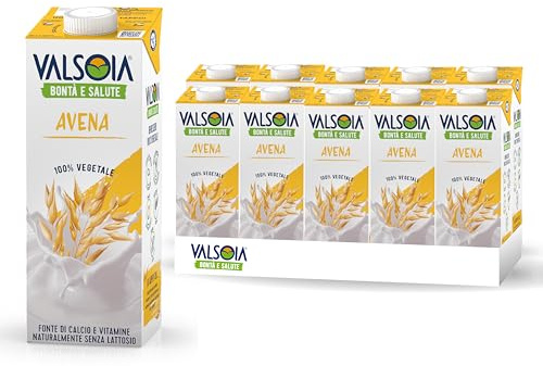 Valsoia - Bevanda Avena Drink, Box da 10 Tetra Brik da 1000 ml, 100% Vegetale, Senza Lattosio, con Calcio e Vitamine, Ideale anche per Vegani e Vegetariani, può Contenere Tracce di Glutine