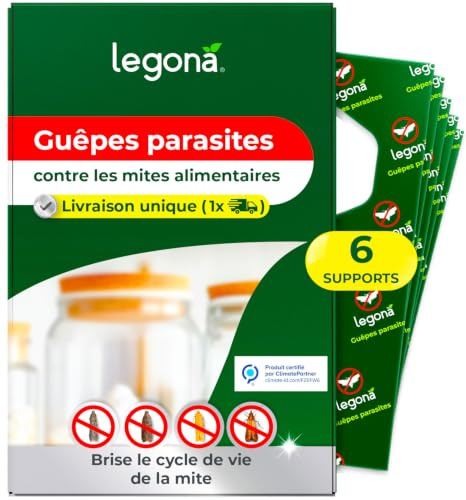 Legona Trichogrammes Anti Mites Alimentaires - 6 Cartes à 1 Livraison - Anti-Mites Naturel - Puissant Produit Contre Les Mites
