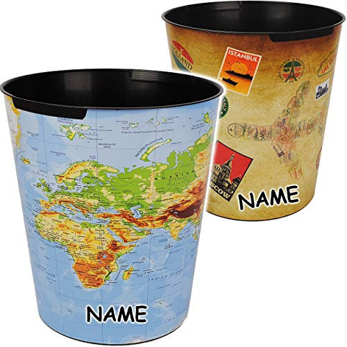 Papierkorb/Behälter - Weltkarte - Erde & Welt - Länder - inkl. Name - 10 Liter - wasserdicht - aus Kunststoff - Ø 28 cm - großer Mülleimer/Eimer - Abfalle..
