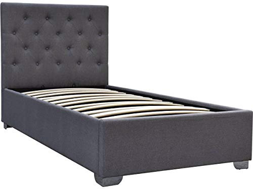 Habitat et Jardin - Lit Simple Tino en Simili Gris avec Coffre Rangements 90 x 190 cm | Cadre de Lit 1 Place Design | Sommier à Lattes et Tête de Lit Inclus