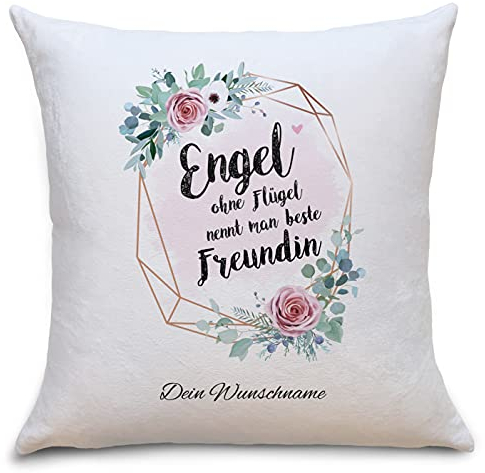 OWLBOOK Engel Beste Freundin Flauschiges Kissen mit Aufdruck Personalisiert mit Namen Geschenke Geschenkideen für die Beste Freundin zum Geburtstag Zierkissen mit Füllung