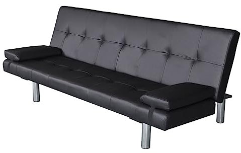 HETFTJN Couch Klein Sofas & Couches Schlafsessel Camping Couch - Schlafsofa mit 2 Kissen Kunstleder Ausziehbar Schwarz für Hotelzimmer Relaxationsraum Sitzzimmer Schlafzimmer