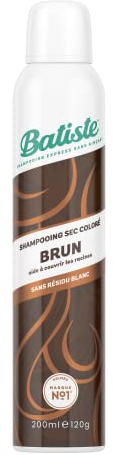 Batiste Shampooing Sec, Touche de Couleur Brun, Rafraichit les Cheveux et Apporte du Volume, Poudre Colorée Effet Longue Durée, Absorbe Excès de Sebum, Sans Rinçage, 200ml