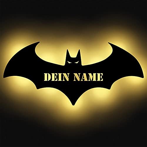 LED Deko Schlummerlicht Nacht-Licht Fledermaus personalisiert mit Wunsch Namen Lasergravur Wand-Lampe Kinderzimmer Wohnzimmer Geschenk