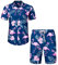 J.VER Herren Hawaiihemd Flamingo Floral Kurzarmhemd und Shorts Sommer Beach Freizeithemden Funky Party Outfit Hawaii Hemd Männer Faltenfrei Urlaub Hemd Set,Blau Flamingo,XL