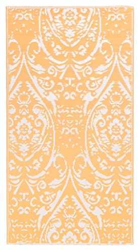 vidaXL Outdoor Teppich Zweischichtiger Jacquard Terrassenteppich Außenteppich Küchenteppich Indoor Terrasse Balkon Flur Küche Bad Orange Weiß 120x180cm PP