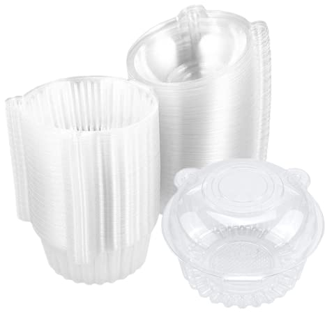 Corkwaw 50 Pack Clear Plastic Cupcake Muffin Single Cup Cake Holders Boxes Pods Domes Cases, for fairycake,Large Muffin,Salad
