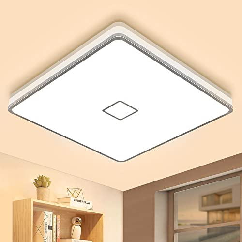 Deckenlampe Badezimmer LED Deckenleuchte 24W 2050LM 3000K Warmweiß Airand Bad Lampe Decke Wasserdicht IP44 Badlampe Modern Leuchte für Wohnzimmer Küche Balkon Flur Korridor Schlafzimmer Esszimmer Büro