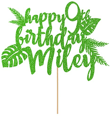 Personalised Birthday Jungle Themed Glitter Cake Topper- Green Any Custom Age & Name Glitter Cake Decoration and Sprinkles - Happy Birthday Decorations - Personalised Toppers for Cakes by Cakeshop