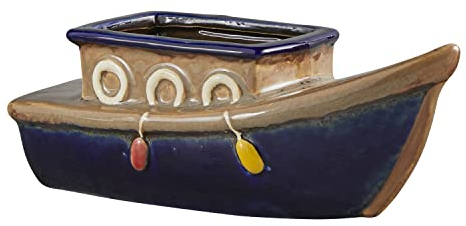 47th & Main Unique Shaped Ceramic Flower Pot Planter for Beach House Coastal Decor, 9 Long, Blue Boat