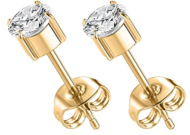 hengkaixuan 1 Paar Implantat Grade Titan Ohrstecker Set Hypoallergen Zirkonia 3mm Ohrringe Gold für Frauen Mädchen für Männer für empfindliche Ohren