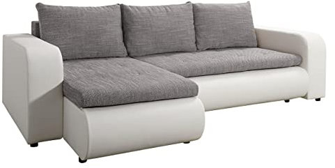 Mirjan24 Ecksofa Kukle mit Bettkasten und Schlaffunktion, Eckcouch, L-Form Sofa, Polsterecke für Wohnzimmer, Ottomane universell, Wohnlandschaft, Couch mit Bettfunktion (Soft 017 + Lawa 05)